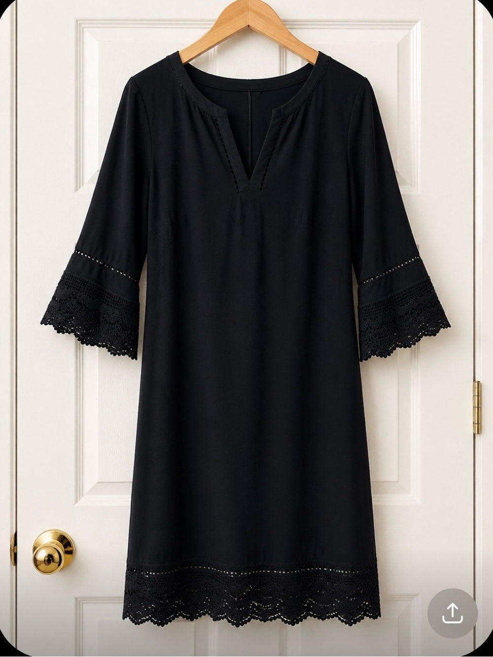 Nanette Lepore Navy Linen Crochet-Trim Shift Dress